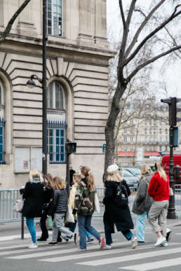 Photo of a group of street style fashion women in Paris, France