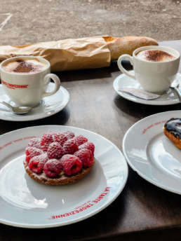 Photo of a Tarte and coffee from La Taste Tropezienne in Saint. Tropez, France